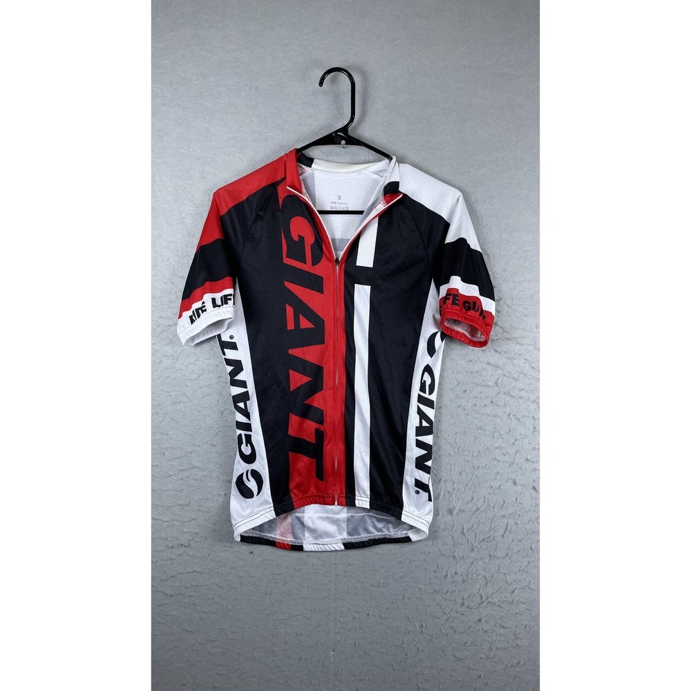 Giant Ride Life Cycling Jersey‎ Mens Small Red White Full Zip Short Sleeve Top